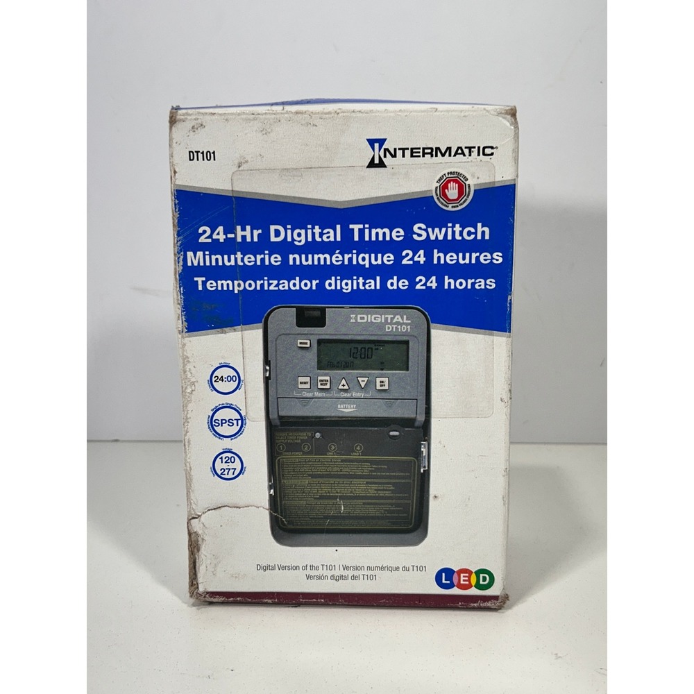 Intermatic DT101 24-Hr Digital Time Switch 120-277V SPST Indoor Metal SEALED